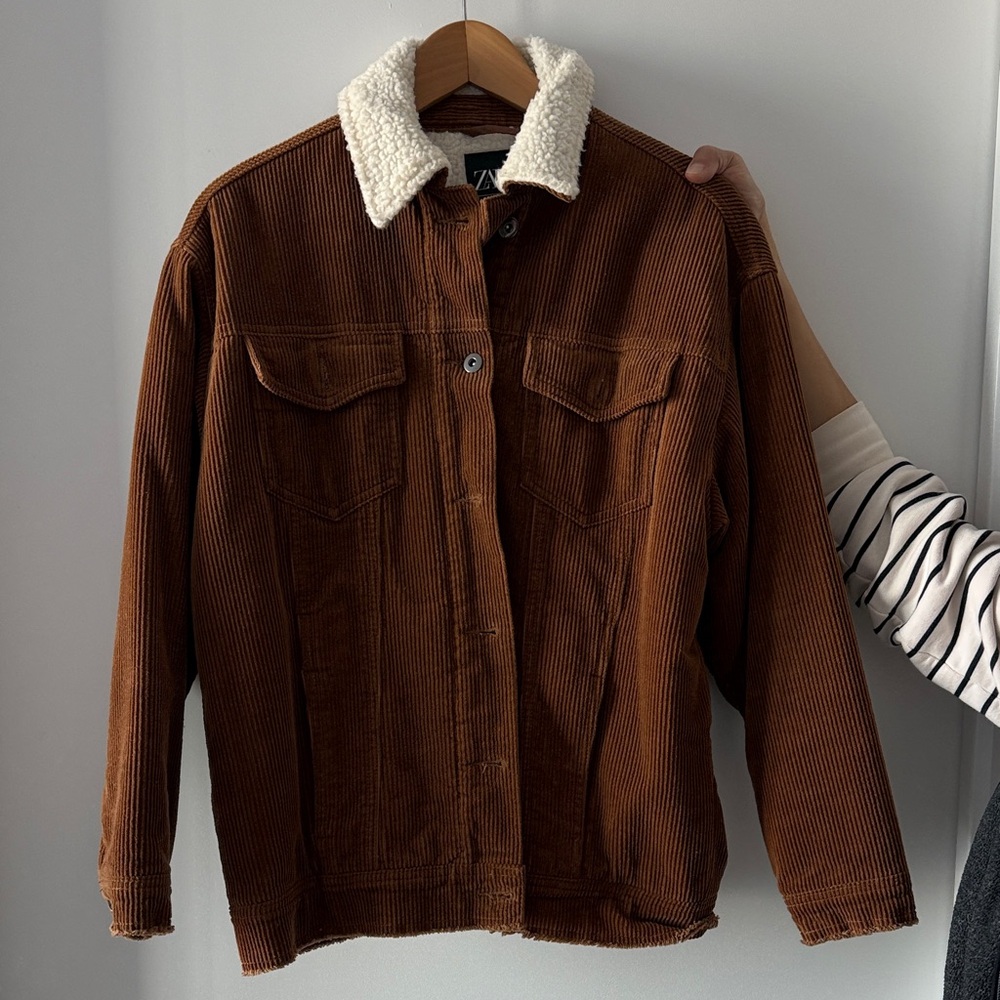Zara Brown Teddy Jacket with Cream Sherpa Collar